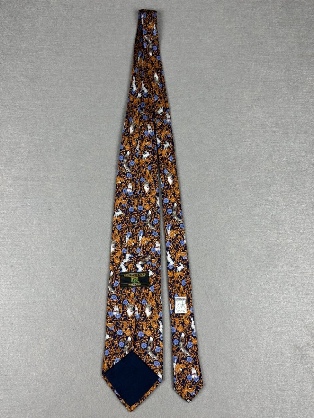 Kieselstein-Cord Fox Rabbit Woodland Silk Tie Made Italy Navy 3.5" Luxury - Picture 7 of 10